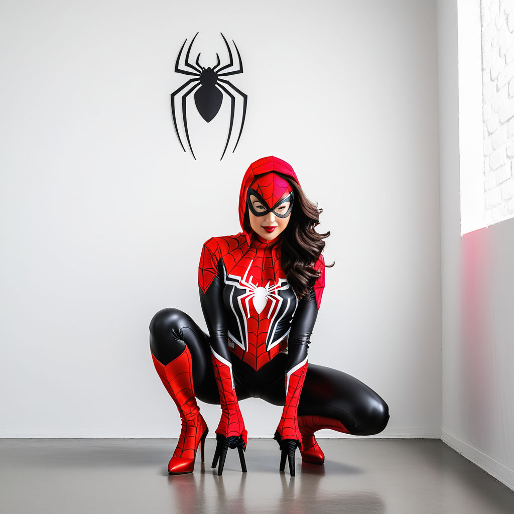 Female spiderman suit in red black and white with hoodie