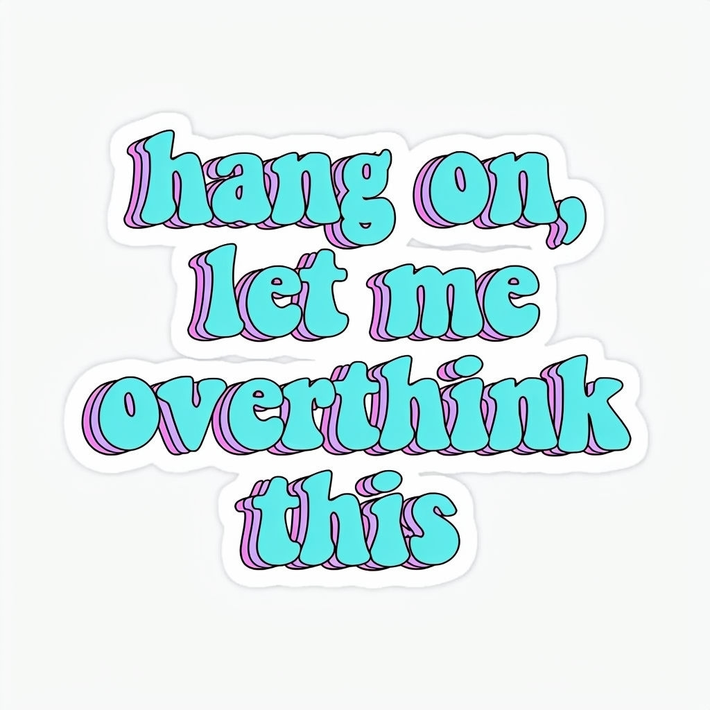 Playful Retro "Hang On, Let Me Overthink This" Sticker