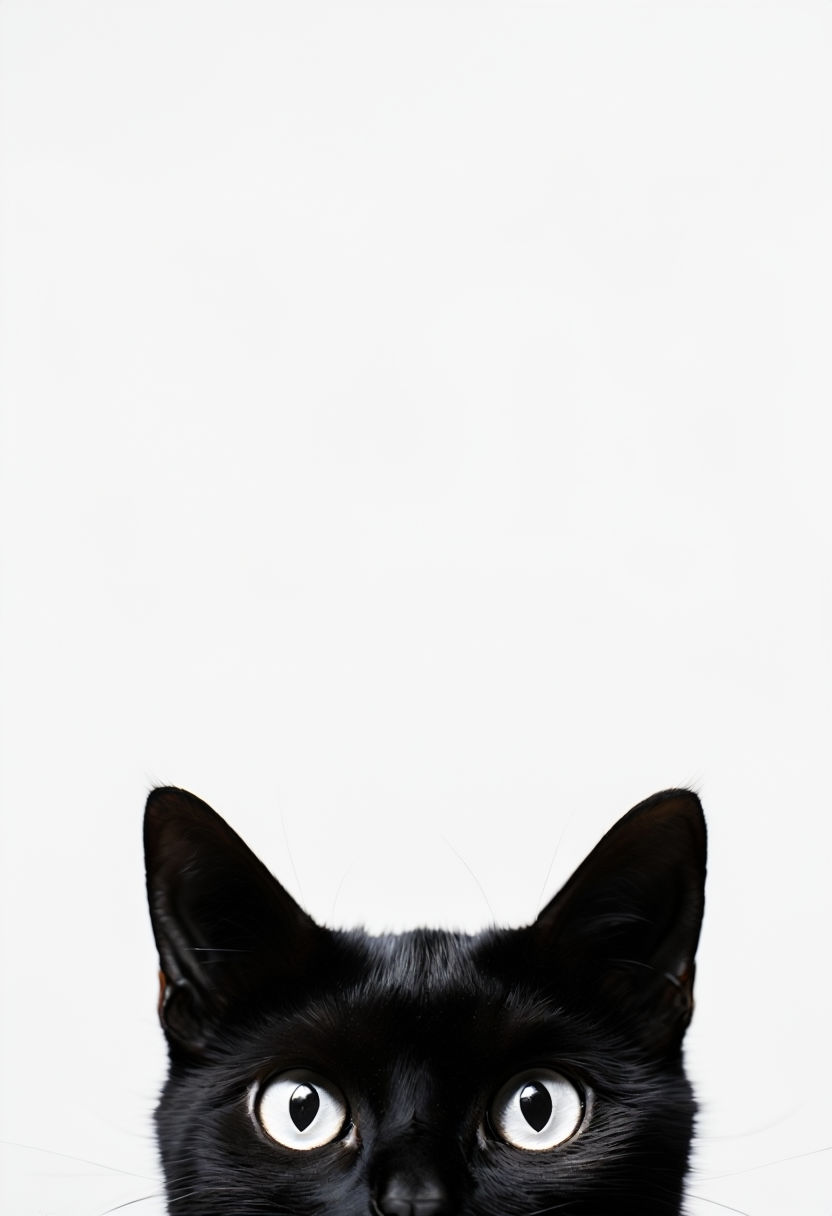 Minimalist Black Cat Portrait with Striking Eyes Art