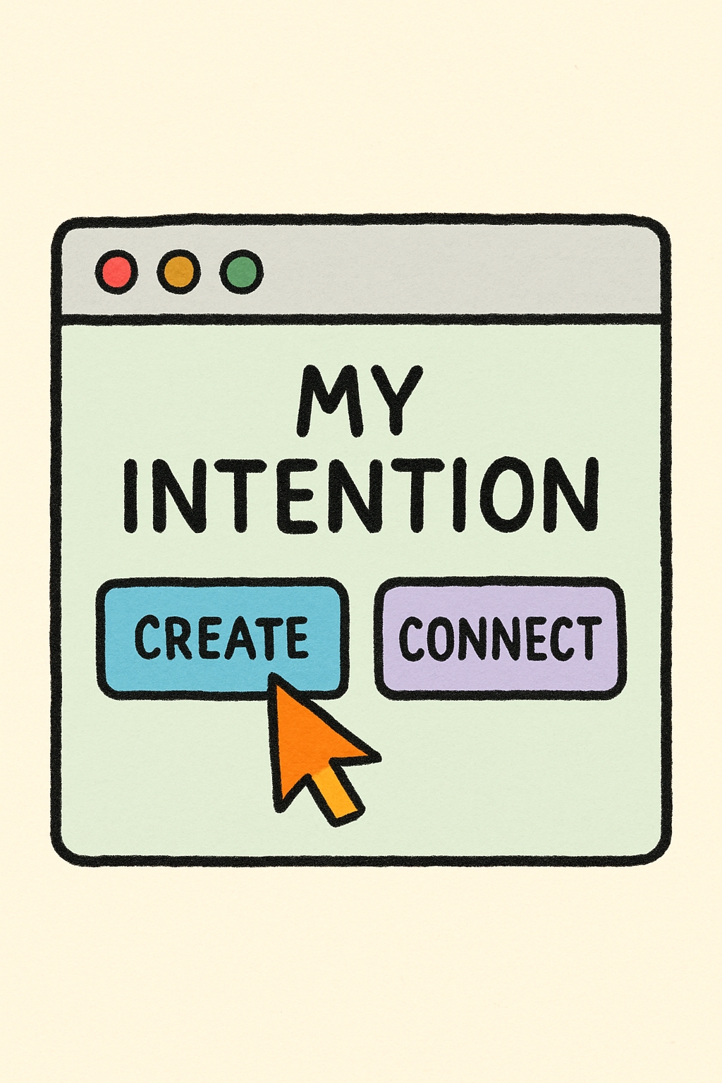 Playful Cartoon Computer Window with 'My Intention' Message Social Media Post