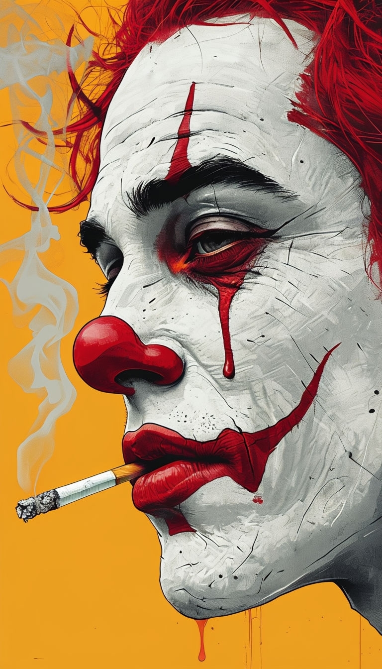 Vivid Somber Clown Face Illustration in Modern Comic Style Art