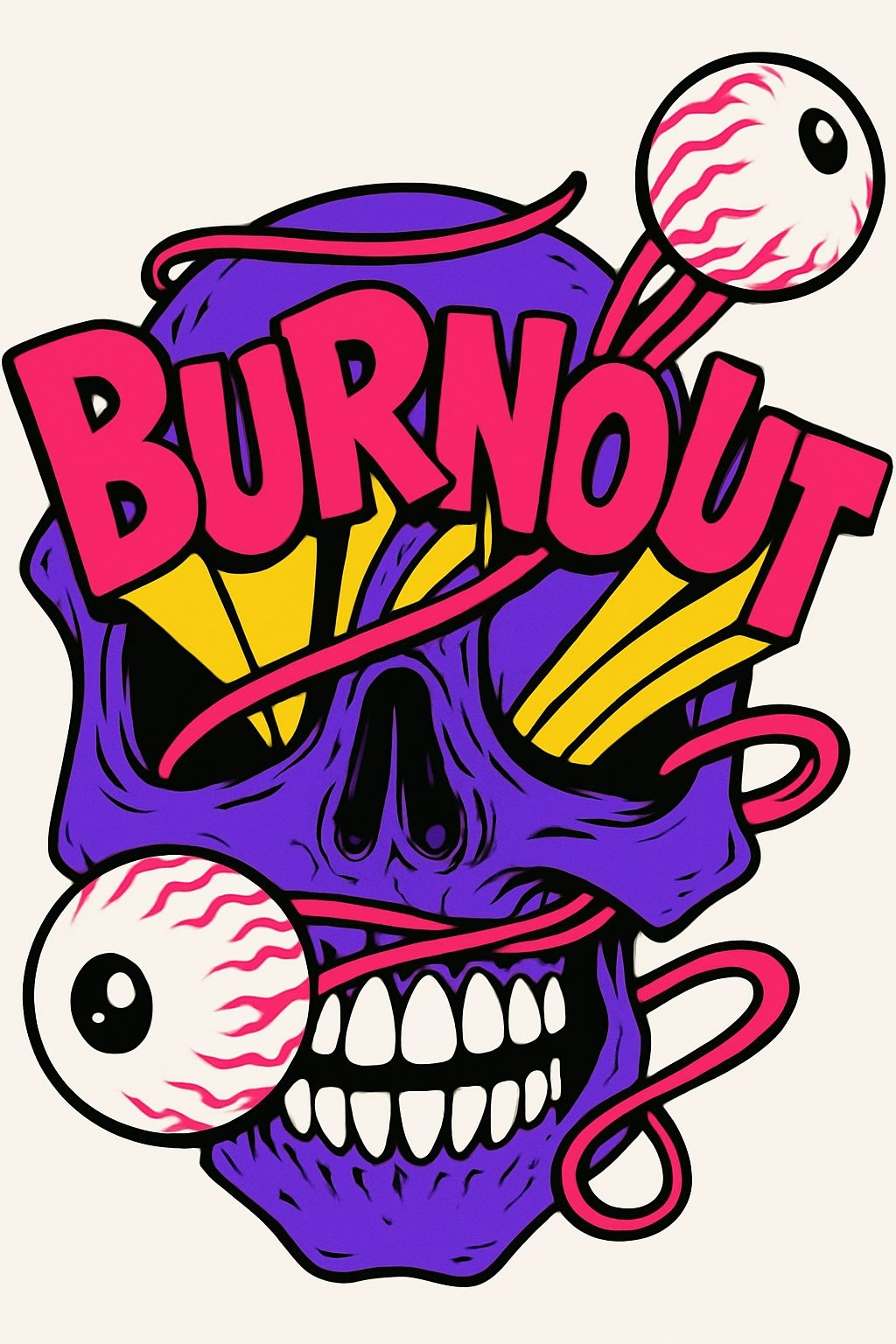 Vibrant Pop Art Skull with 'Burnout' Text T-Shirt