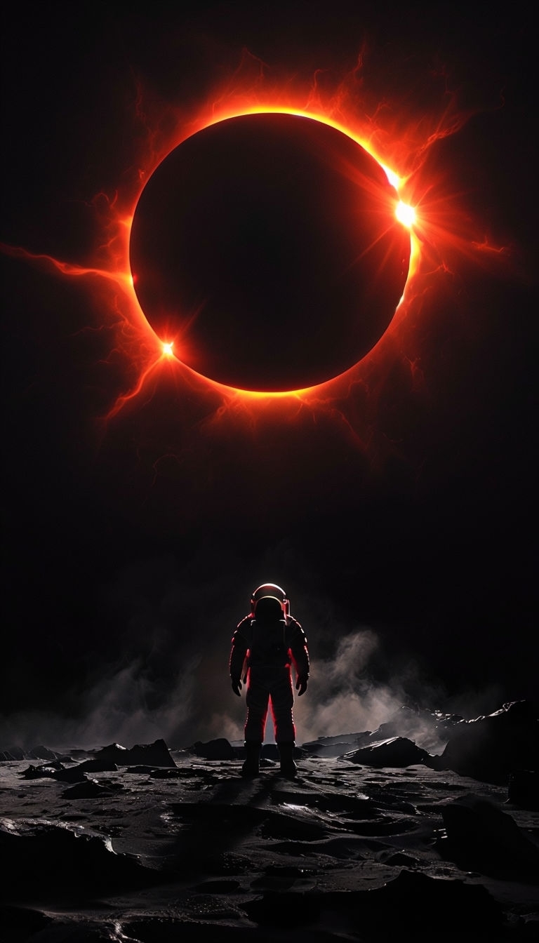 Astronaut Silhouette Against Dramatic Solar Eclipse Wallpaper