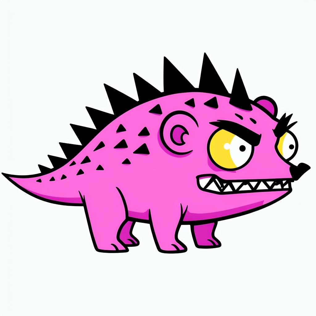 Quirky Spiky Pink Creature Cartoon Illustration Sticker