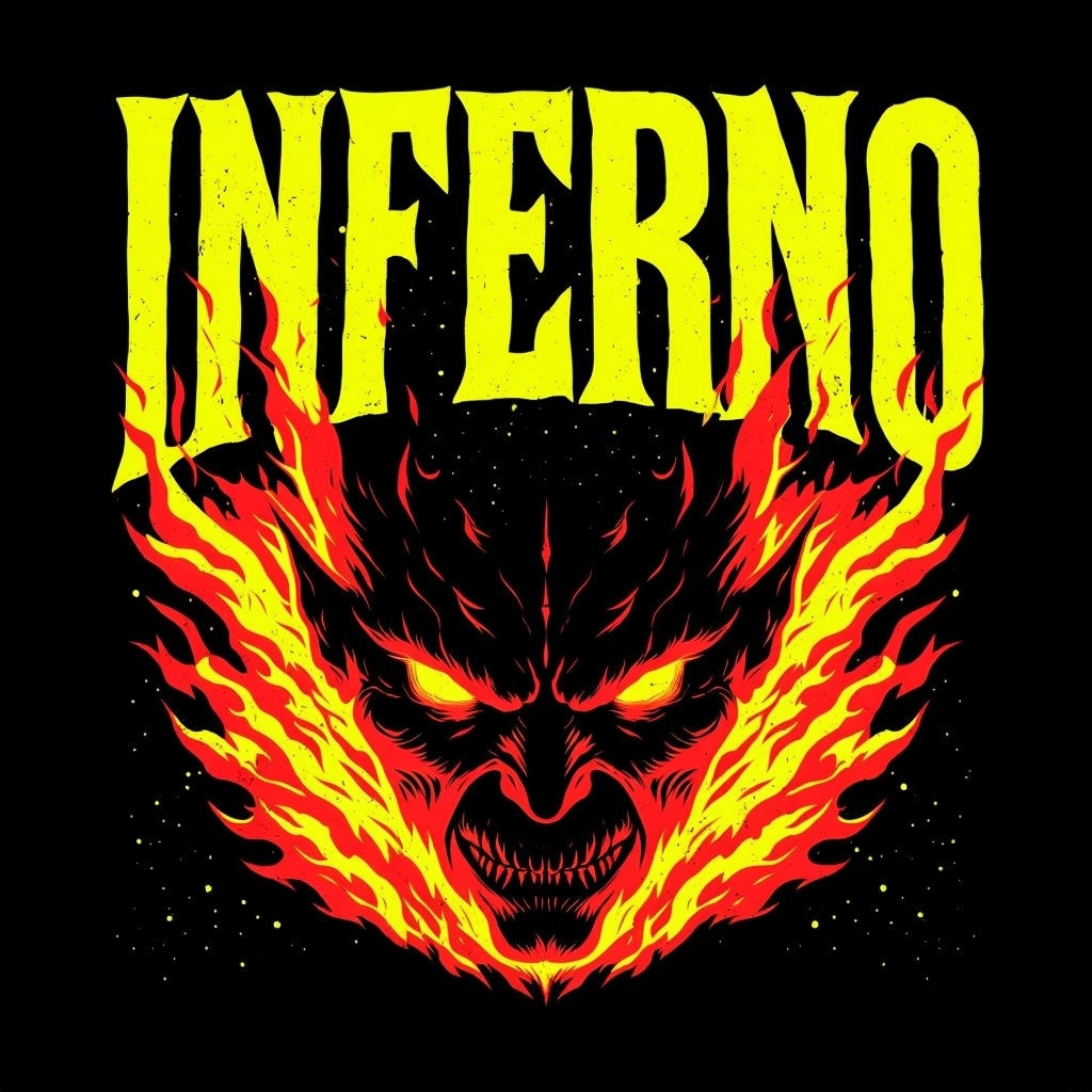 Ominous Inferno Artwork with Menacing Face and Flames Spotify Album Cover