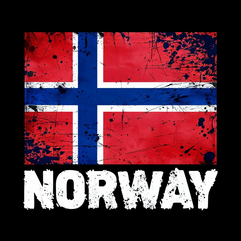Distressed Norwegian Flag with Grunge Style Text T-Shirt