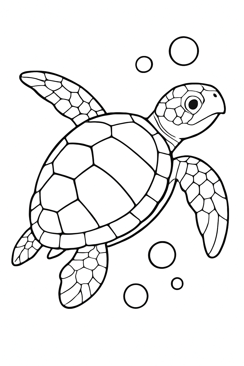 Black and White Sea Turtle Underwater Line Art Coloring Page