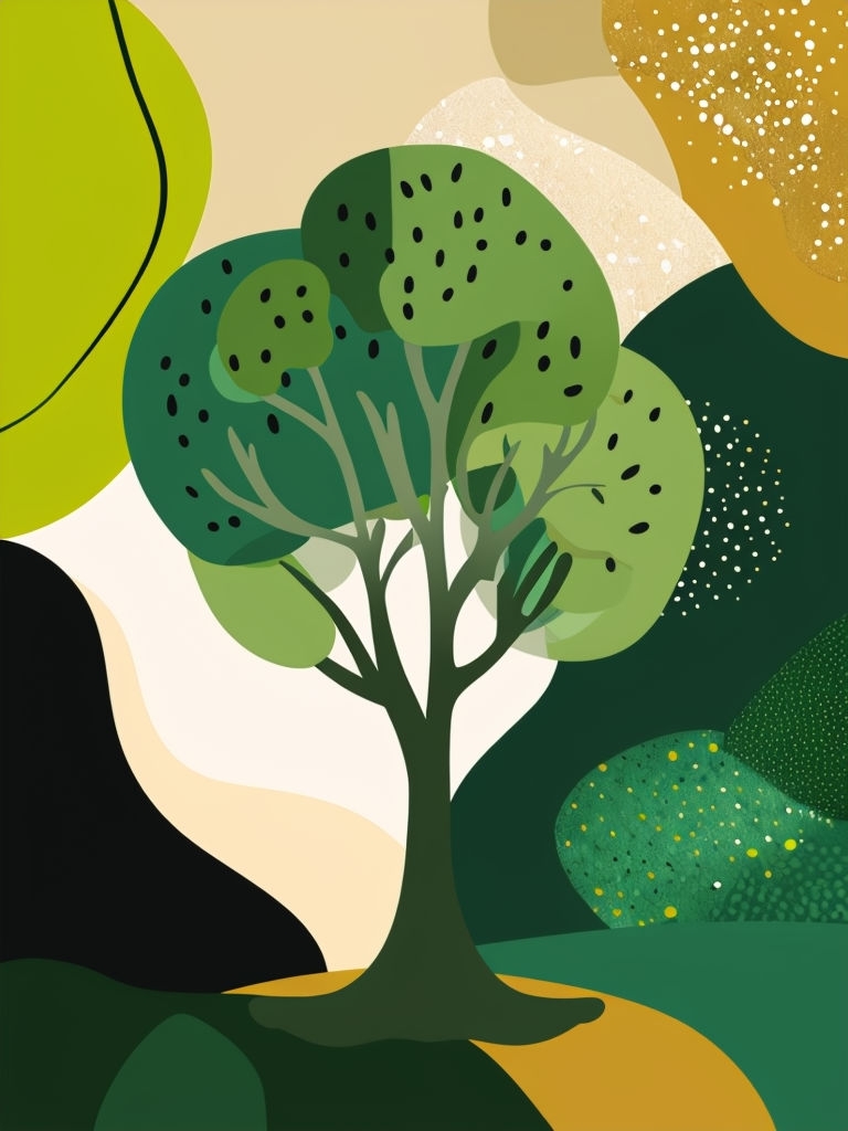 Modern Abstract Stylized Tree Illustration in Vibrant Greens Poster