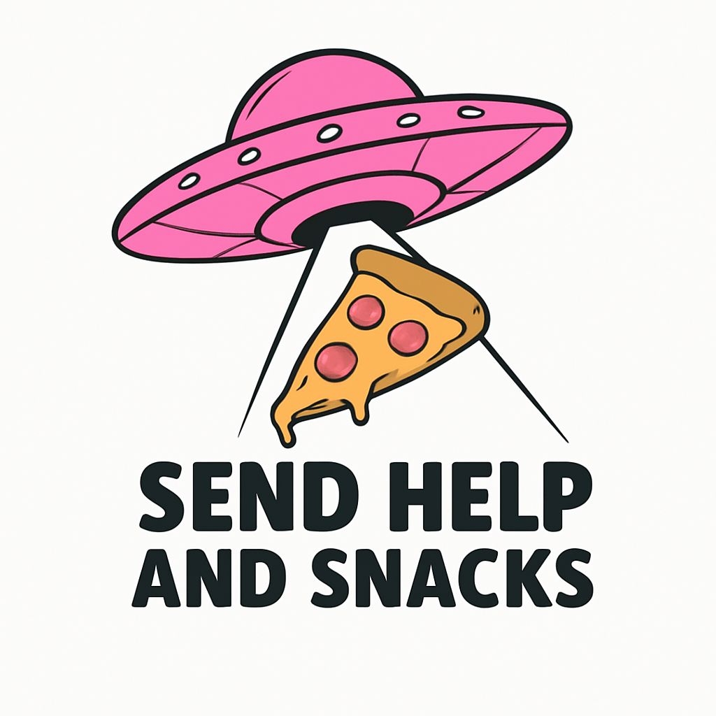 Whimsical Pink UFO with Pizza Beam and Fun Text Sticker