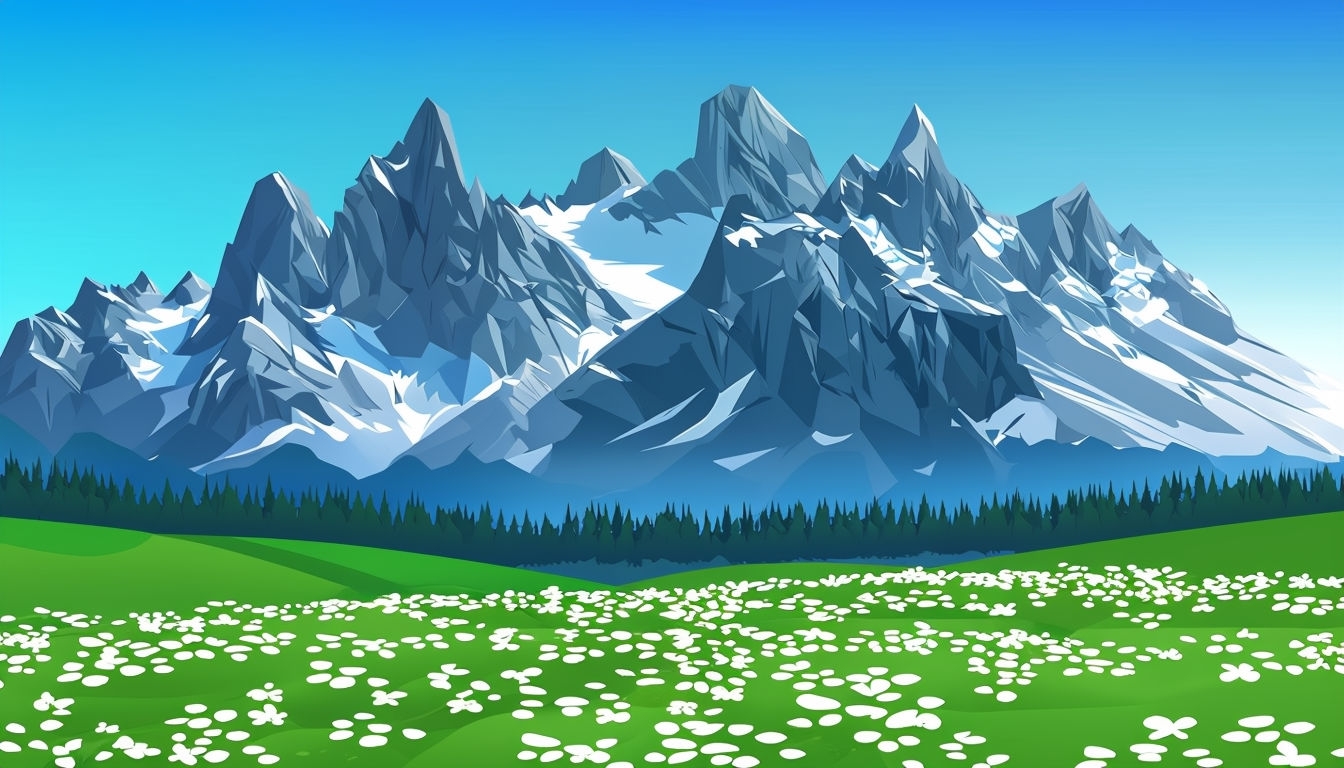 Serene Mountain Landscape with Lush Green Meadow Virtual Background