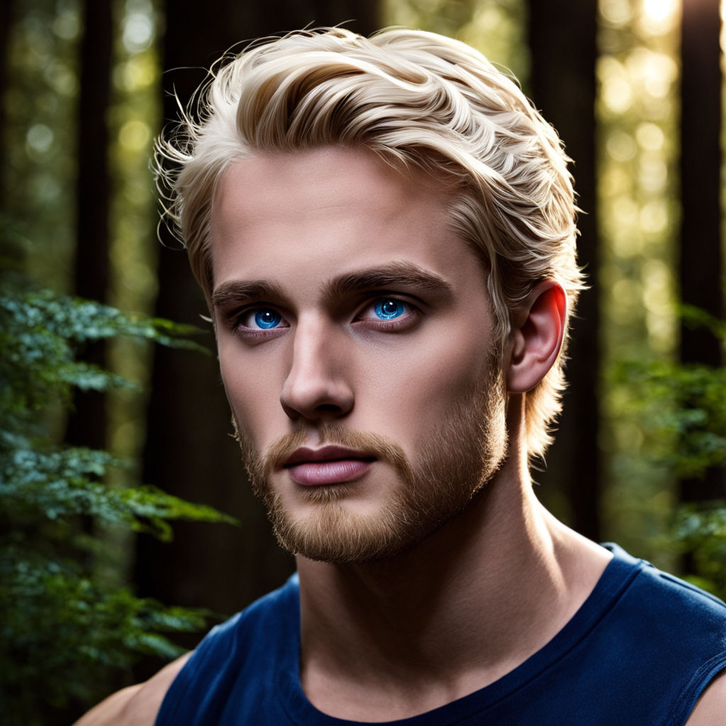 Skinny white guy with mid-length ash-blonde hair and blue eyes