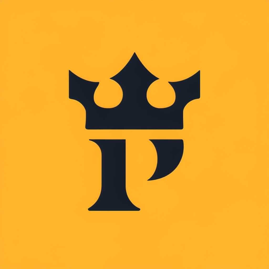 Minimalist Navy Blue Crown Letter P Logo Design on Amber Background Logo