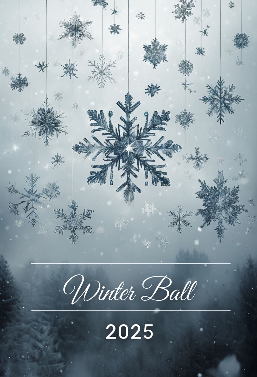 Elegant Winter Ball Invitation Poster with Glittery Snowflakes