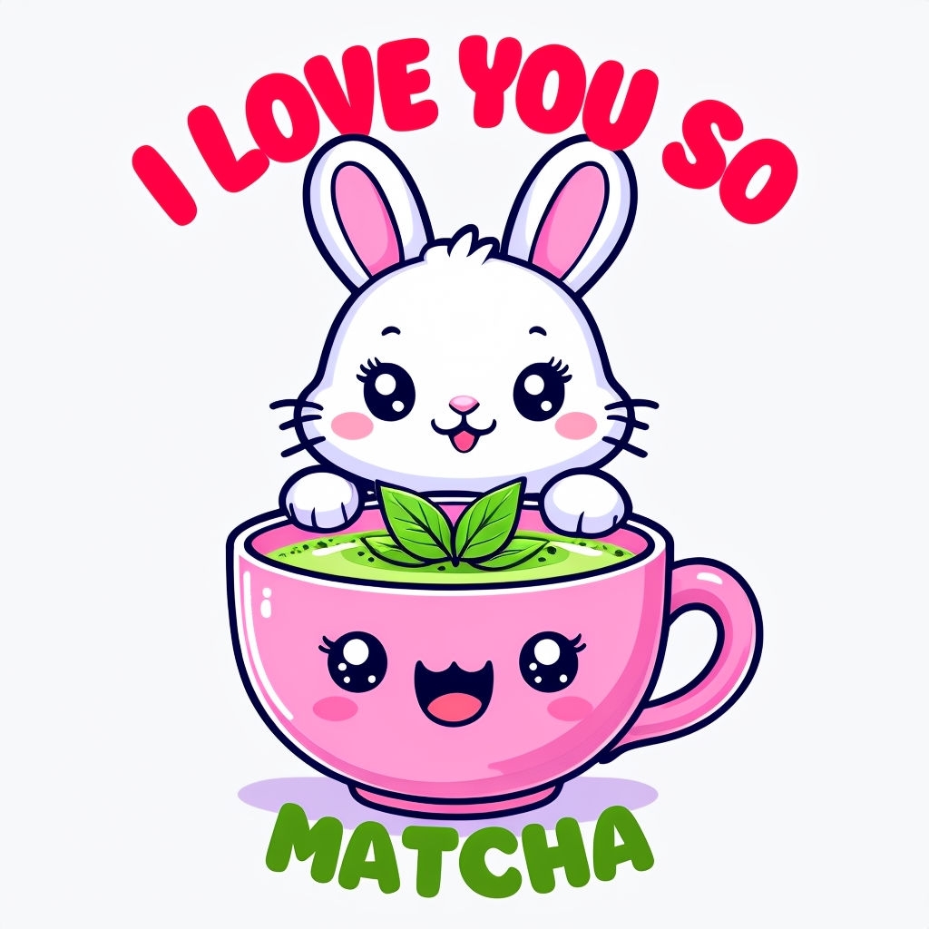 Cute Bunny and Pink Tea Cup Kawaii Illustration Mug