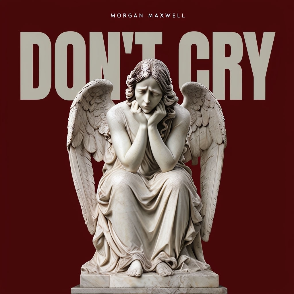 Somber Marble Angel Statue Artwork with Reflective Text Spotify Album Cover