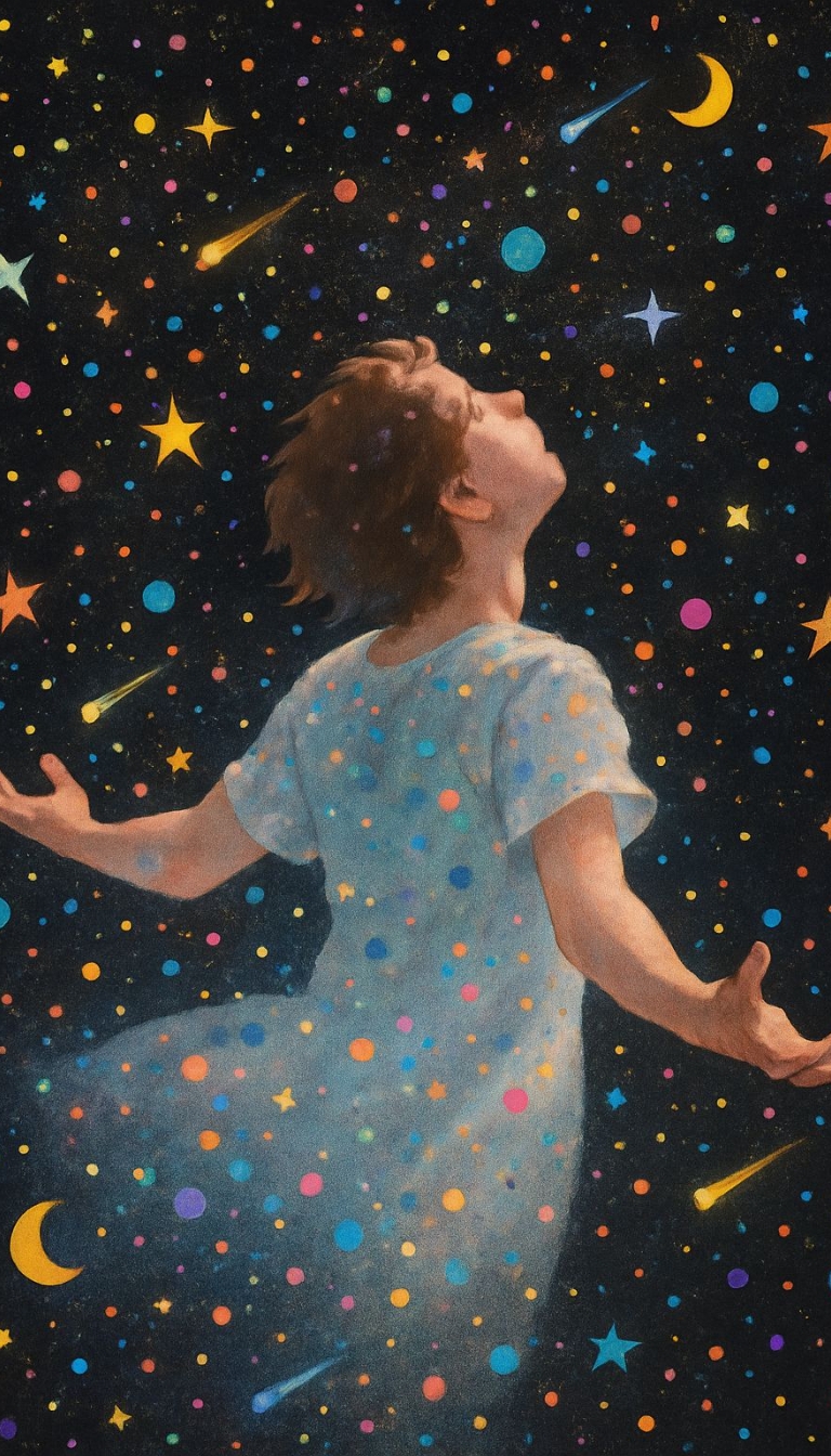 Dreamy Cosmic Portrait of a Young Person in Outer Space Mobile Wallpaper