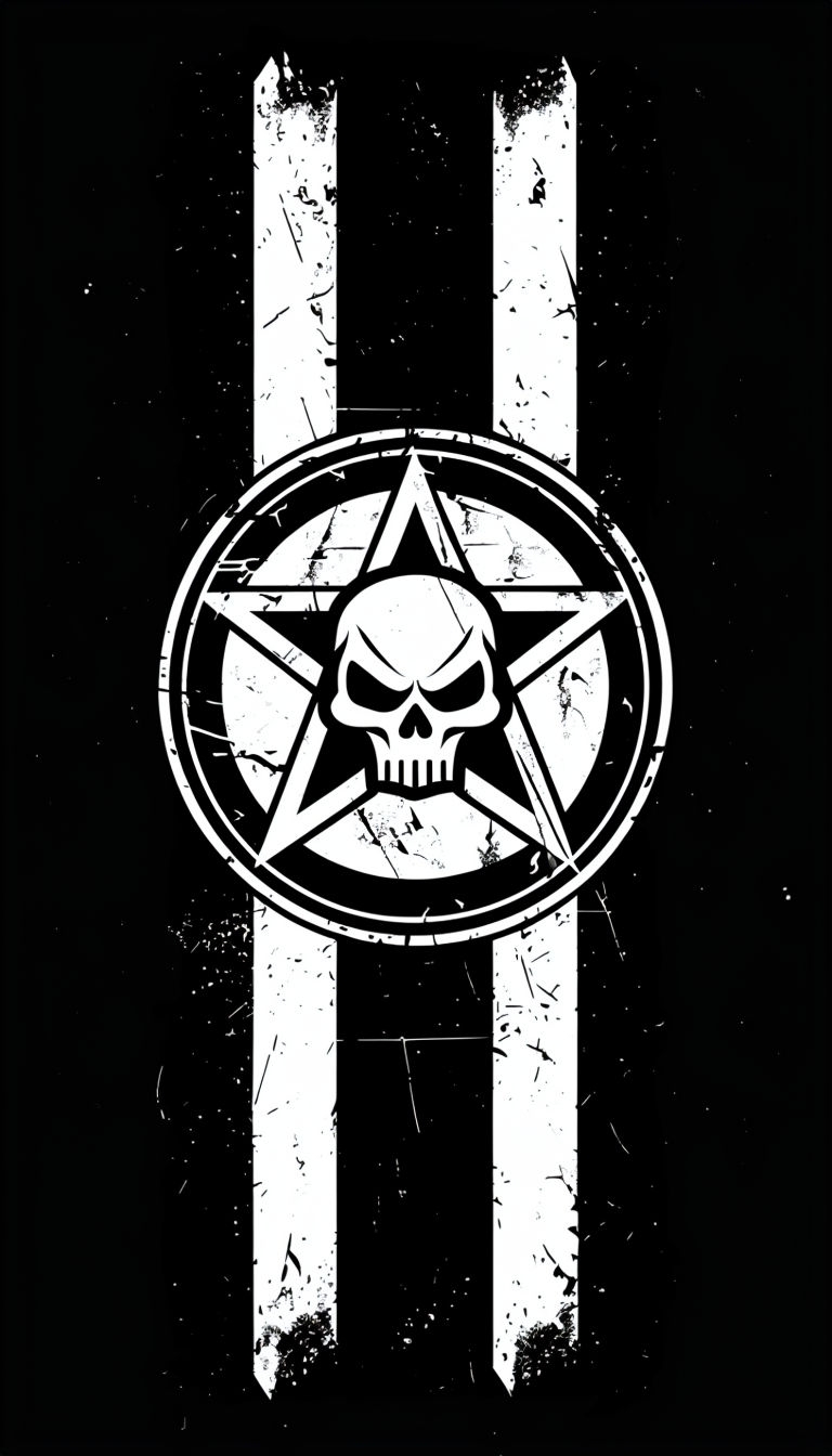 Menacing Skull and Pentagram Monochrome Emblem Phone Case Cover