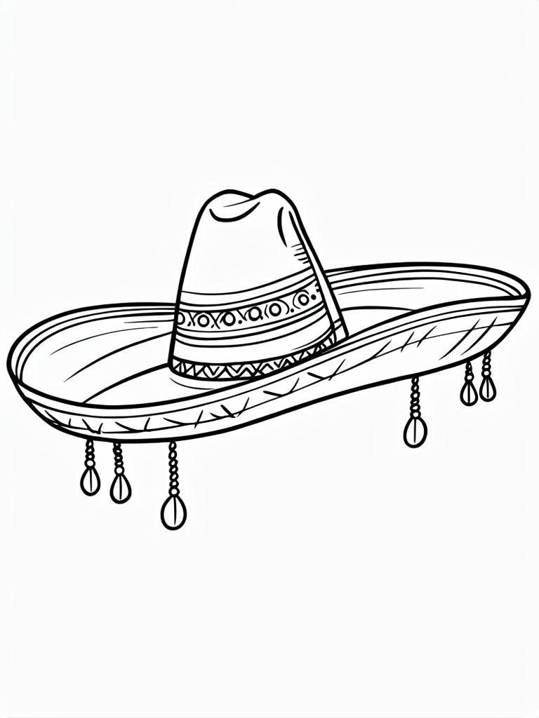 Black and White Sombrero Line Art Coloring Page Illustration Coloring Book Pages