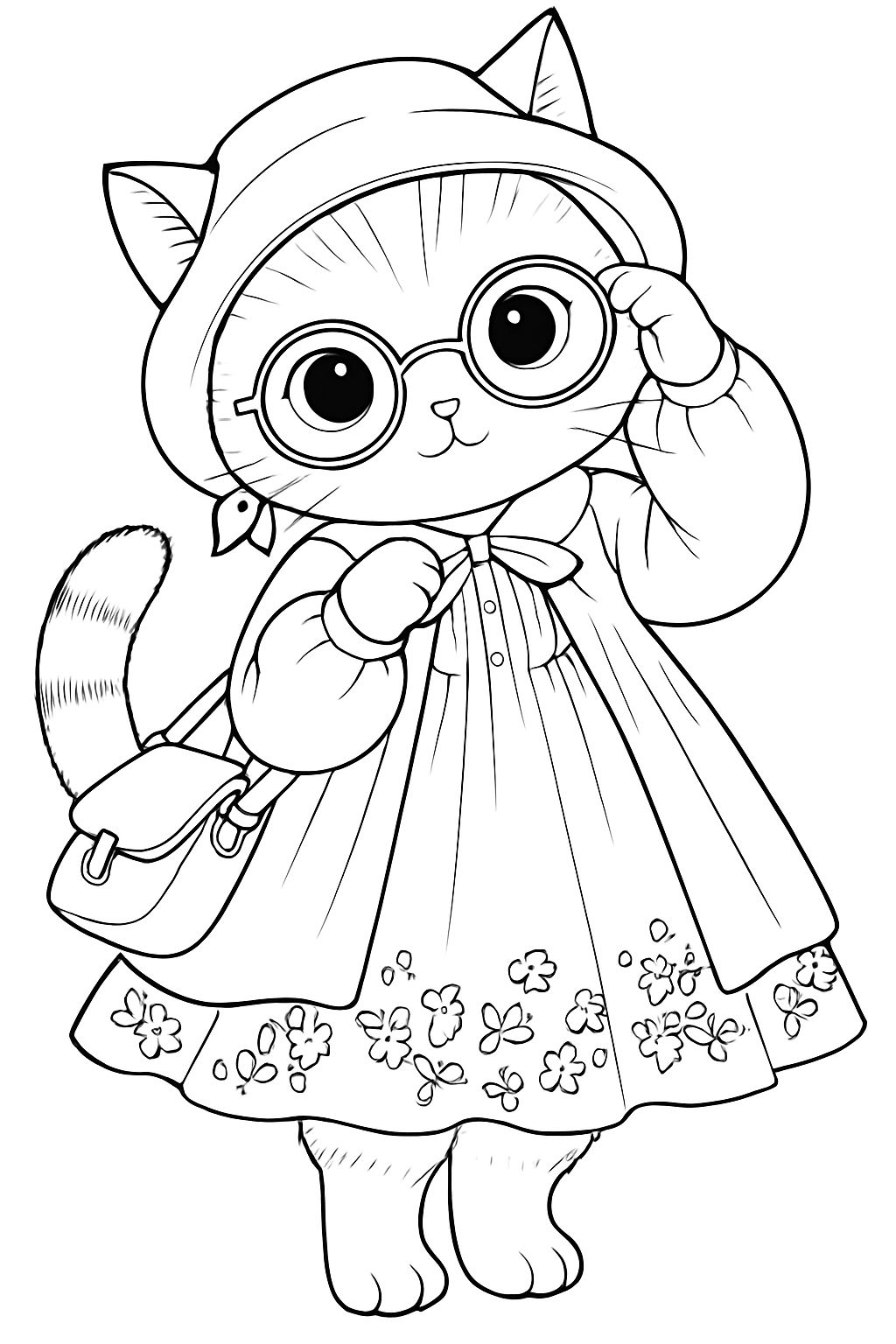 Vintage Dressed Anthropomorphic Cat Character Coloring Page