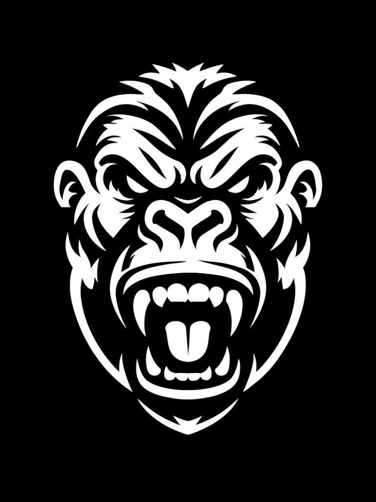 Angry White Gorilla Face Minimalist Design T-Shirt