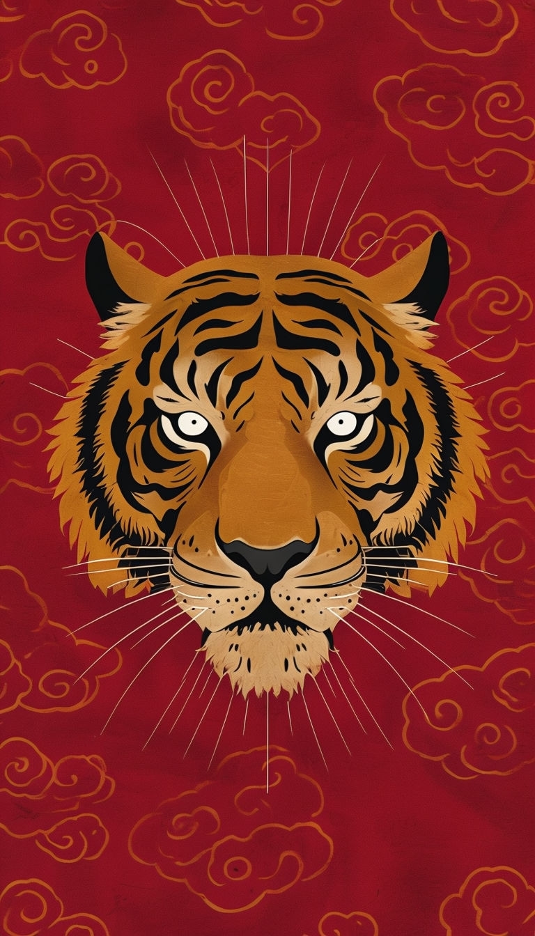 Majestic Tiger Face Illustration on Crimson Red Background Phone Case Cover