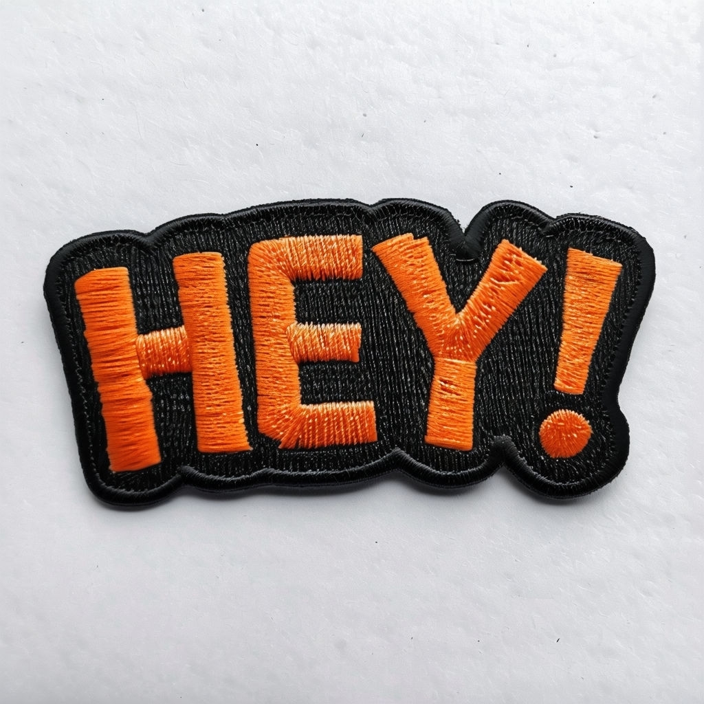 Vibrant Embroidered Patch Design with 'WOW!' Text on Dark Background Hat