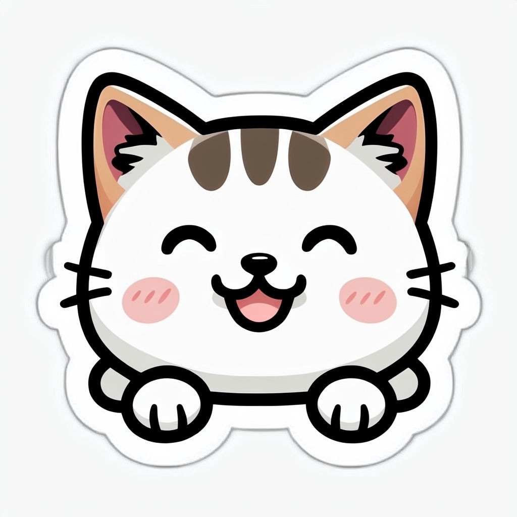 Cheerful Kawaii Cat Face Cartoon Sticker Design