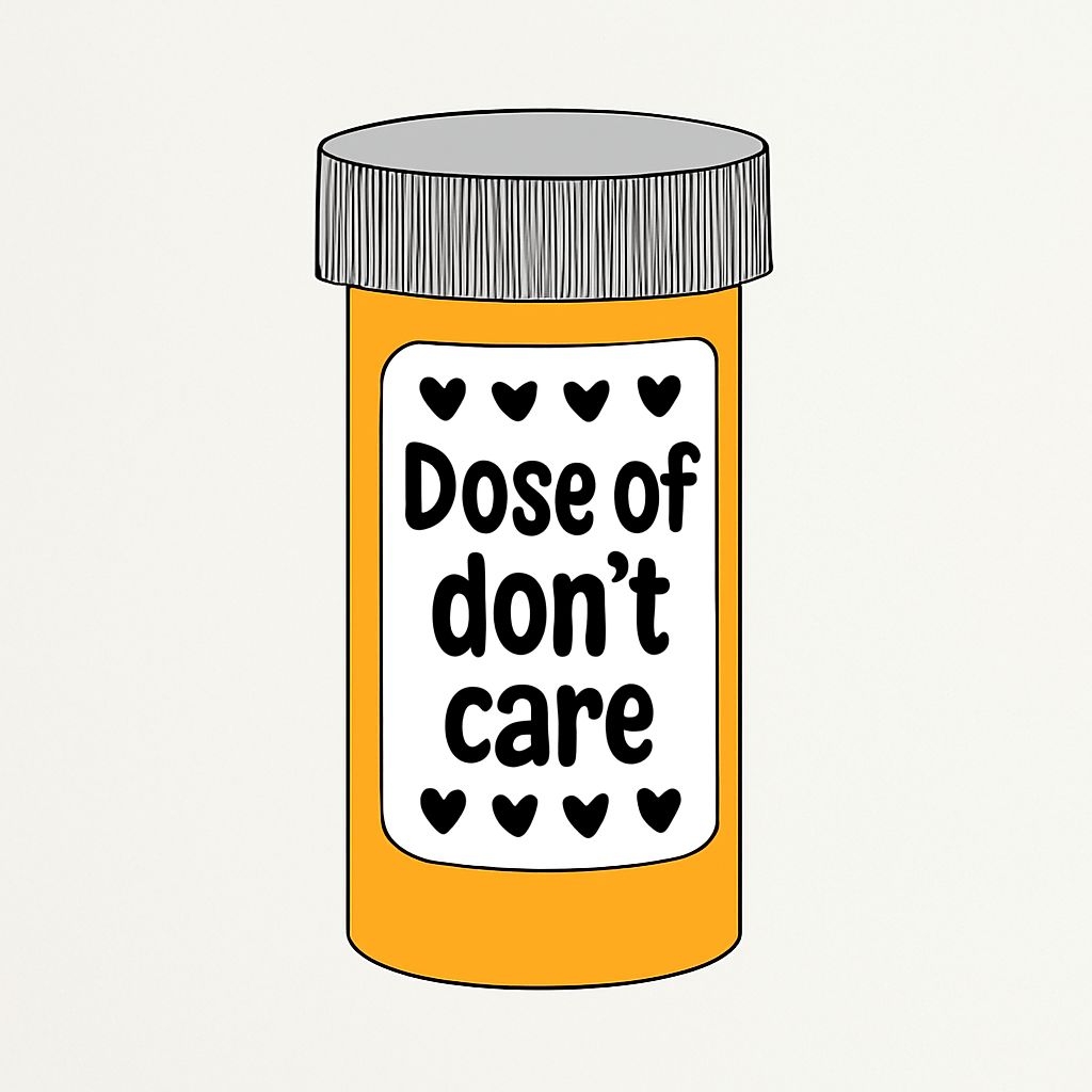 Orange Prescription Bottle with Dose of Don't Care Sticker