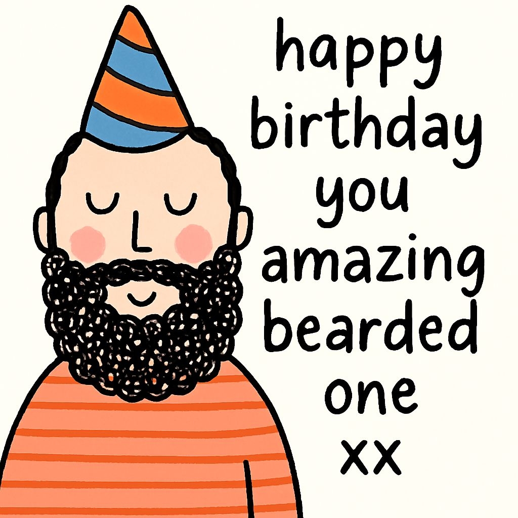 Cheerful Bearded Birthday Character Illustration Card