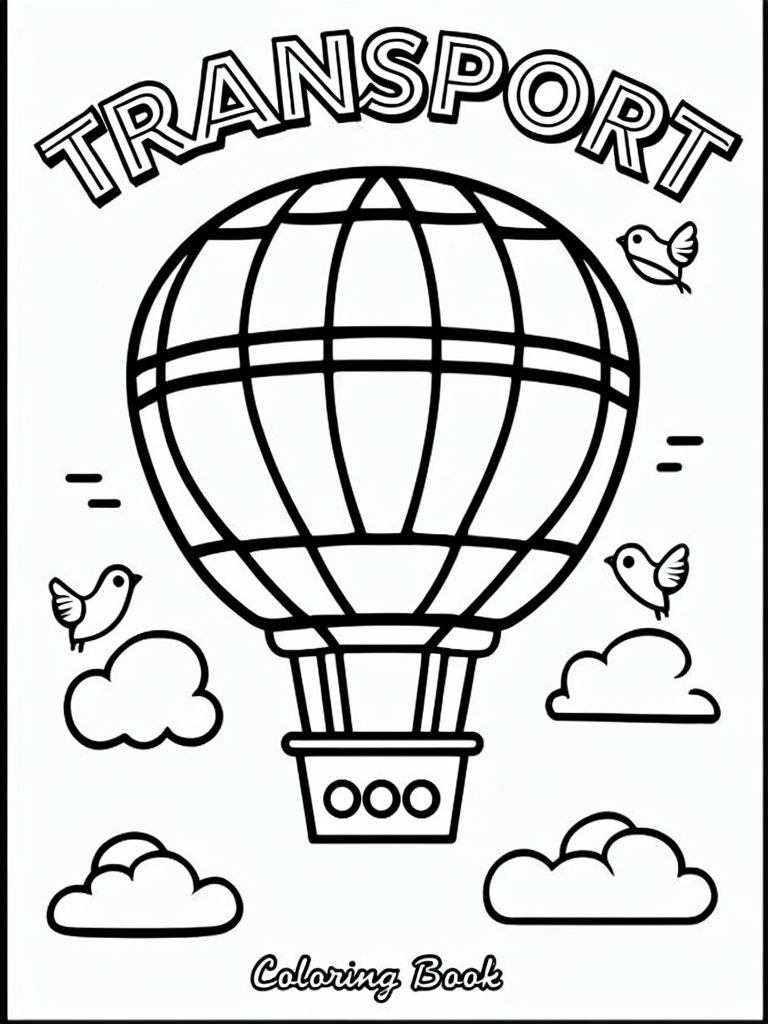 Whimsical Hot Air Balloon Coloring Book Cover Design