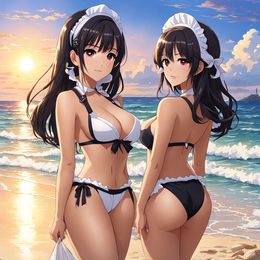 White and black maid bikini