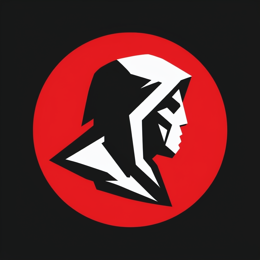 Geometric Hooded Silhouette in Red Circle Logo