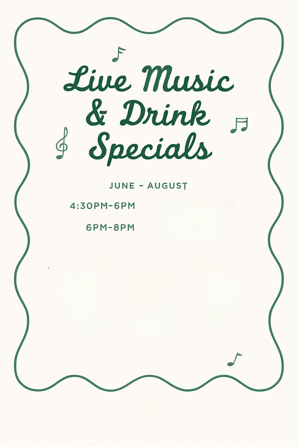 Hand-drawn illustrated flyer for live music and drinks