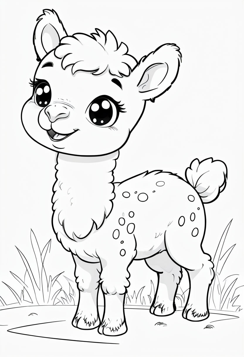 Charming Cartoon Camel-Like Animal Illustration for Coloring Book Pages