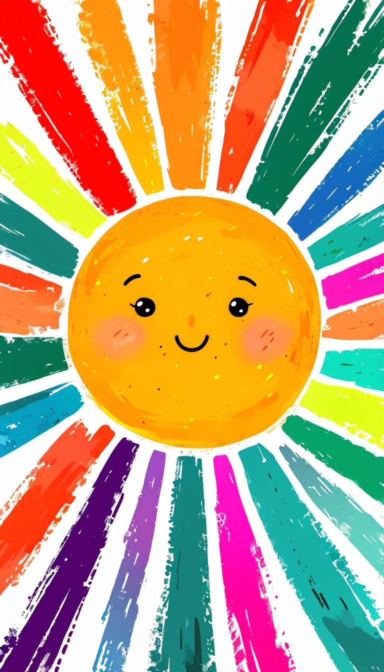 Cheerful Cartoon Sun with Colorful Rays Illustration Phone Case Cover