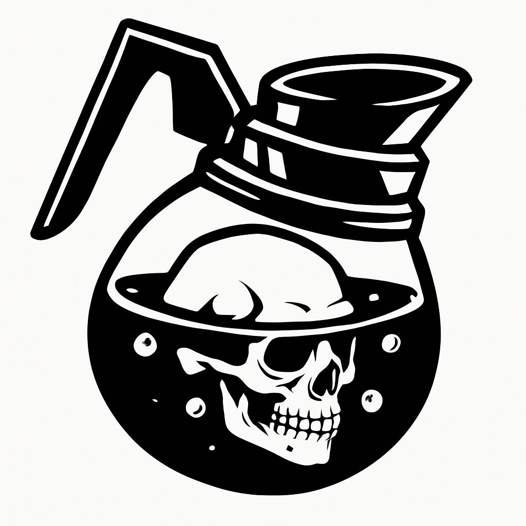 Eerie Black and White Coffee Pot with Skull Illustration Mug