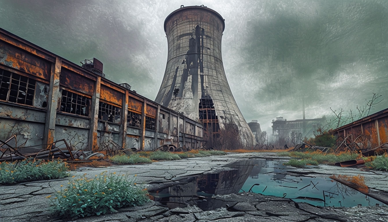 Abandoned Industrial Power Plant Artwork Background for Virtual Use