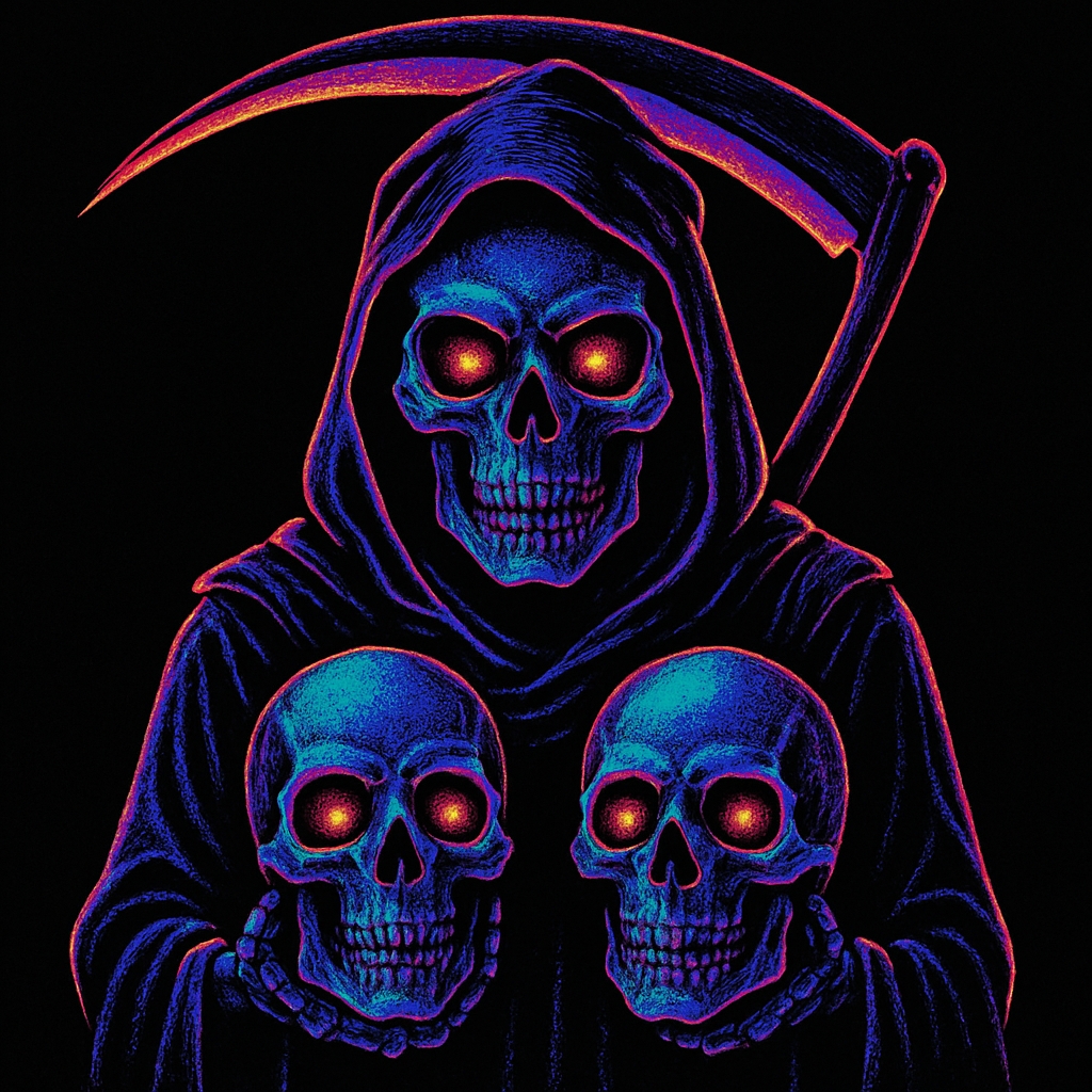 Sinister Neon Grim Reaper Illustration T-Shirt