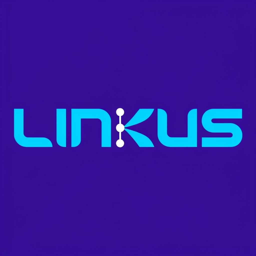 Bold Modern LINKUS Logo Design with Electric Blue and Purple Background Logo