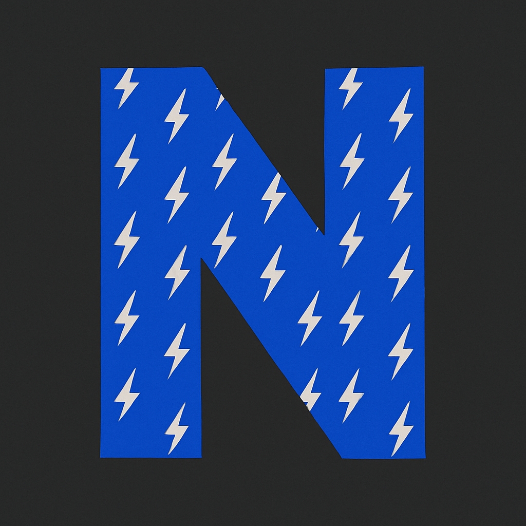 Vibrant Letter N with Lightning Bolts Graphic Design Monogram