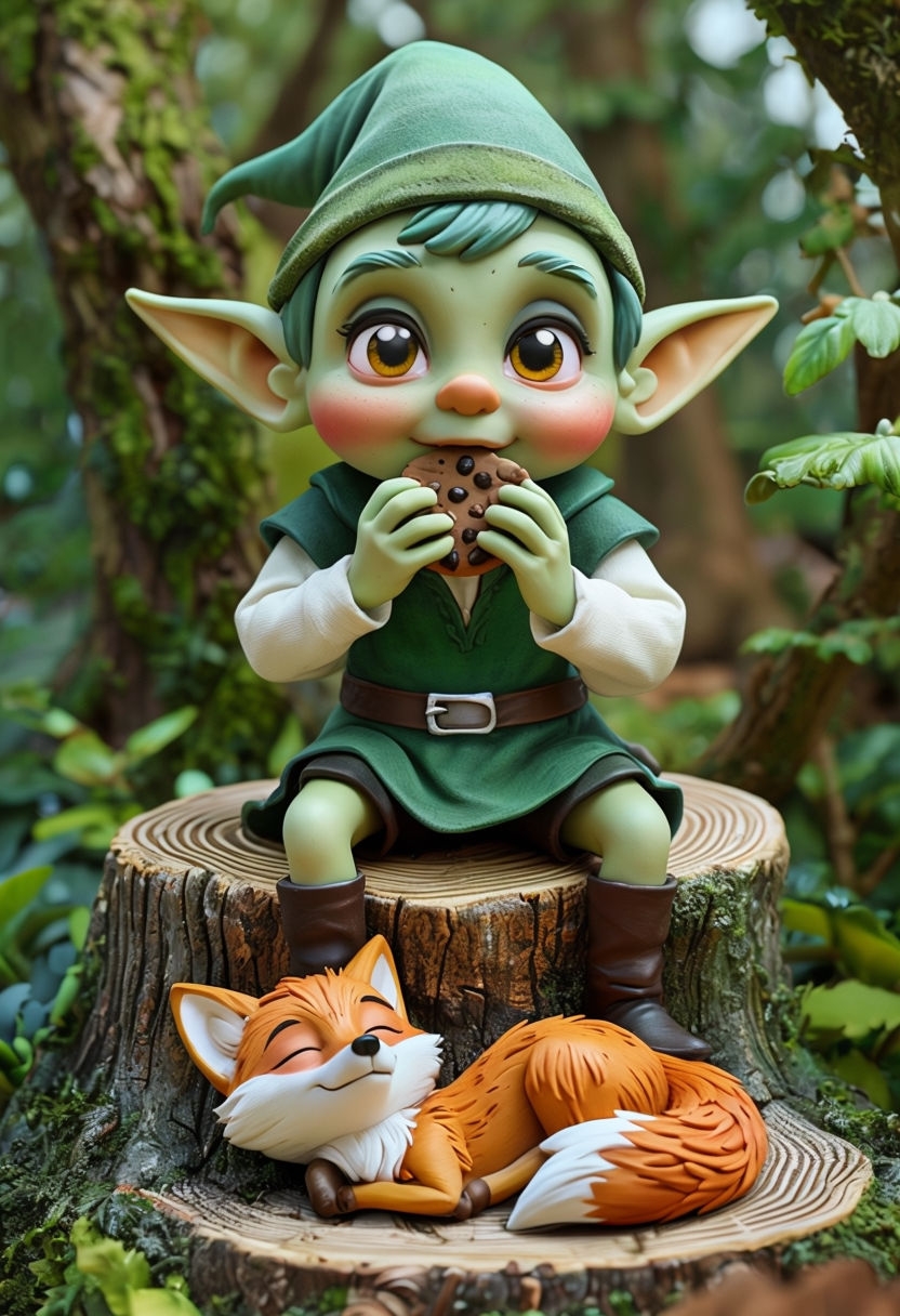 Charming 3D Elf and Fox Forest Scene Art