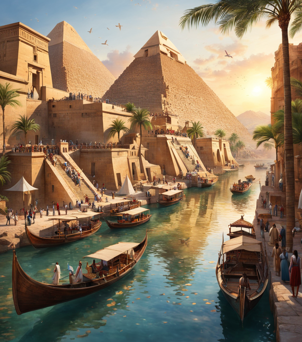 Ancient Egyptian city bustling with life by BlackMuscleAI - Playground