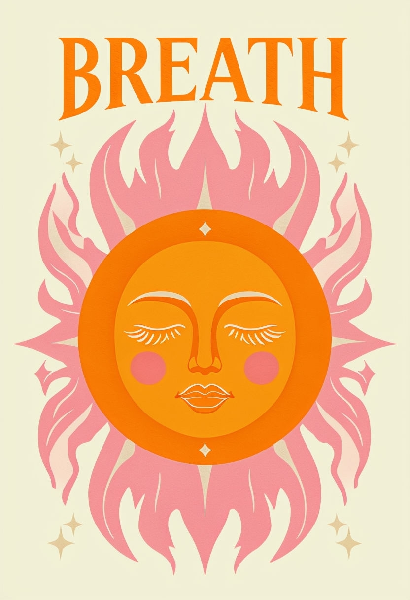 Serene Vintage Sun with Breath Text Poster Design T-shirt