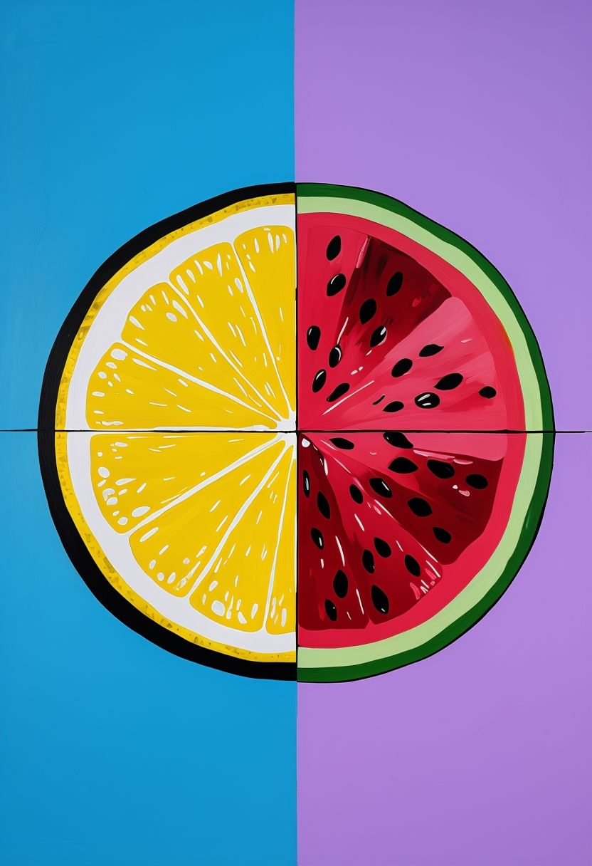 Vibrant Lemon and Watermelon Modern Pop Art Painting