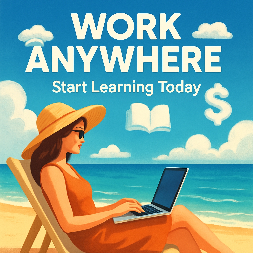 Tropical Beach Work Anywhere Digital Illustration Poster Ads