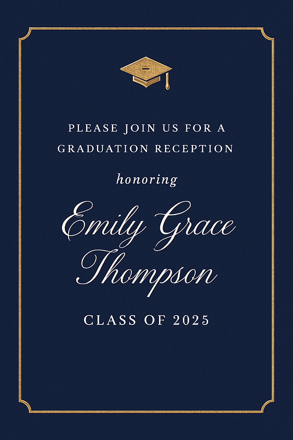 Elegant Navy Blue Graduation Reception Invitation Card Design