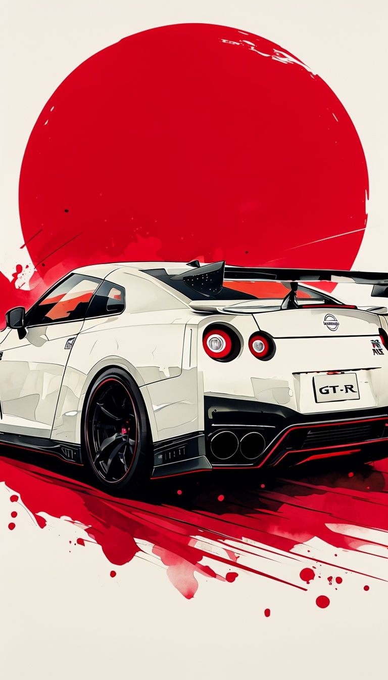 Dynamic Nissan GT-R Sports Car Watercolor Illustration Phone Case Cover