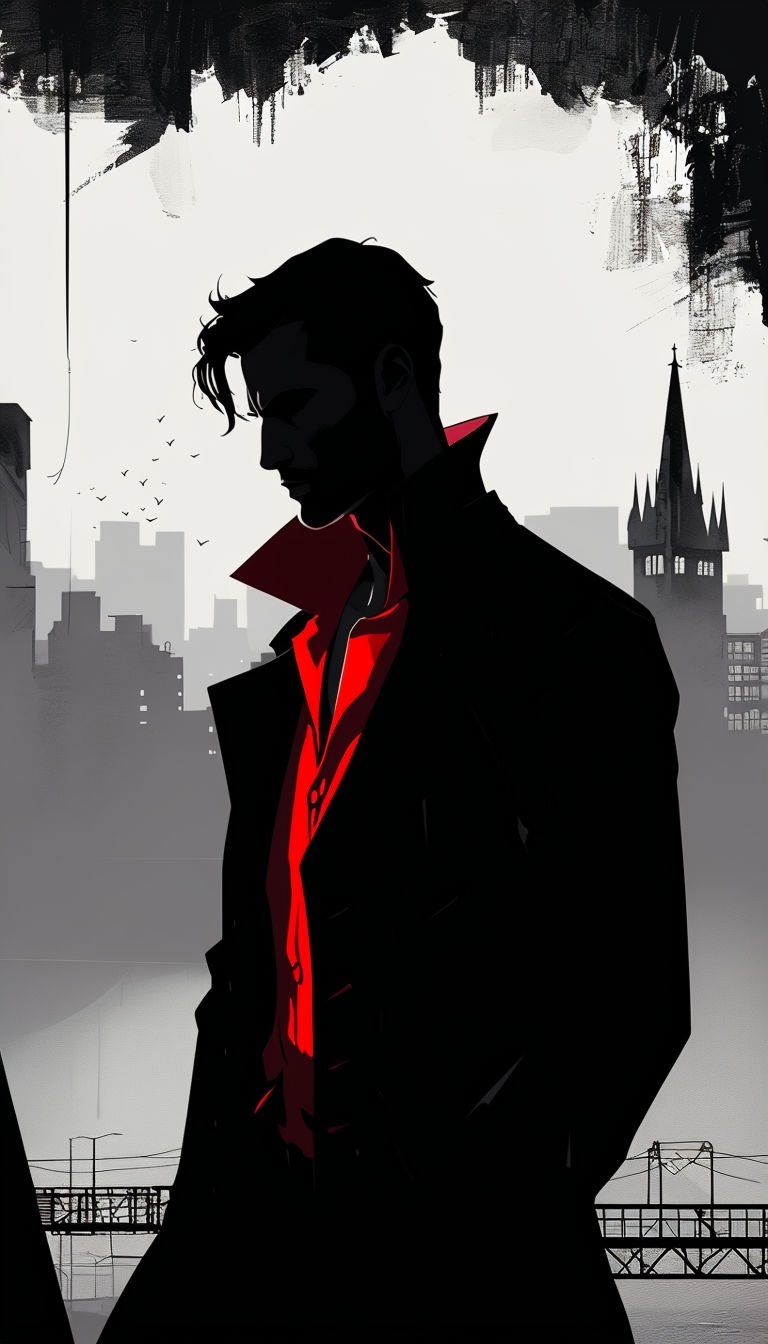 Mysterious Urban Silhouette with Red Highlights Mobile Wallpaper