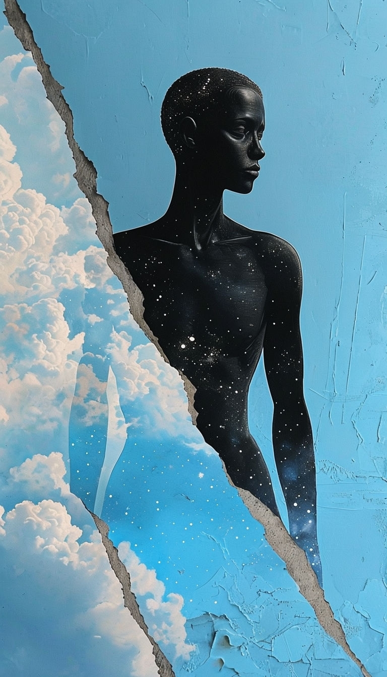 Cosmic Black Humanoid Figure Surrealism Digital Art Piece