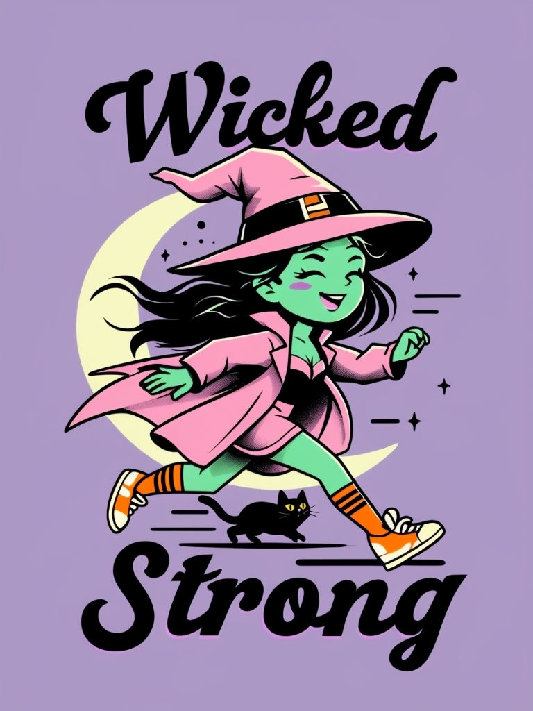 Empowered Mint Green Witch Running with Black Cat T-Shirt